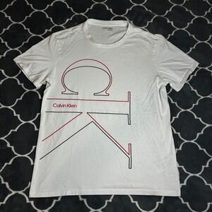 Calvin Klein Mens White Graphic Logo T-Shirt Size M Short Sleeve Cotton Crew